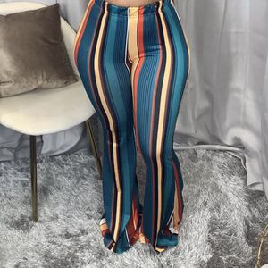 女性印刷された縞模様のズボン弾性ウエストカジュアルファッション大レディース秋のズボンプラスサイズの女性のアフリカのトレンド210416