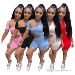 Women Jumpsuits Designer Romper Black One Shoulder Shorts Pants Tracksuits Bodysuit Elegant Casual Jogging Nightclub Clothing 818