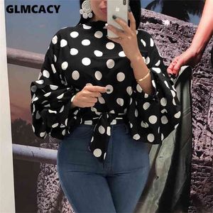 Women Polka Dot Lantern Long Sleeve Blouse Shirt Classy OL Workwear Chic Autumn Tops Casual Streetwear 210719