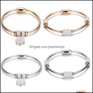 Bangle Bracelets Jewelry Rose Gold Plated Magnetic Clasp Stainless Steel Micro Pave Round Charm Bracelet Drop Delivery Humk