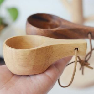 Finlandiya Kuksa Taşınabilir Kahve Kupa Kauçuk Ahşap Saplı Dana Halat Suyu Süt Kupa Küçük Boy 10 * 5 * 3.5 cm