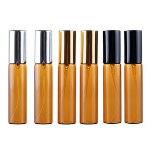 100 sztuk 10ml Puste Atomizer Perfumy Butelka Bursztynowa Spray Szkło z aluminiową Czapka Refillable Perfumy Butelki Fiolki Podróży Butelka Sn