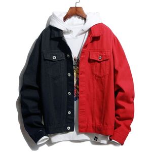 Autumn winter men denim jacket fashion self-cultivation casual two-color stitching black/red black/blue black/white jeans 211214