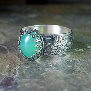 Cluster Rings Est Boho For Men Or Women Ellipse Large Green Stone Vintage Old Silver Color Ring Pattern Knuckle Jewelry 2021 Z5Z096
