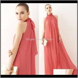 Womens Apparel Drop Delivery 2021 Fashion Maxi Long Casual Summer Beach Party Chiffon Dress Stand Collar Ruffles Sleeveless Dresses Women Clo