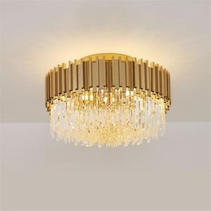 Modern Amazing Large Crystal Ceiling Lamp For Luxury Stylish Living Room Gold Round Stainless Steel Lighting Fixture Lights