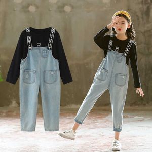 Bahar Çocuk Giyim Setleri Kız için 6 8 9 10 12 Yıl Kızlar T-shirt + Denim Tulum Takım Elbise Sonbahar Genç Çocuk Giyim Eşofman X0902