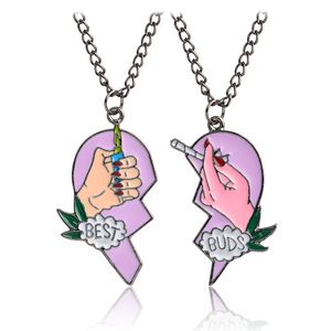 2pcs/Set Splice Good Friends Forever Couple Necklace Buds Lighter and Cigarettes Broken Heart Shape Pendant Necklaces