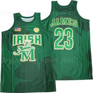 バスケットボールチャンピオンズとの戦いアイルランドの高校レブロンジェームズジャージー23男性のカラーグリーンチームピュアコットン通気性のあるすべてのステッチスポーツ良質
