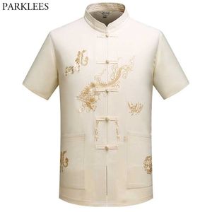 Mens tradicional estilo chinês hanfu camisa mandarim colarinho de rã-botão de algodão camisas de algodão homens tai chi wing chun kung fu roupas 210522