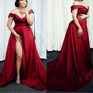 Dark Red Plus Size Vestidos de noite 2021 Off the Ombro Split Lado Longo Simples Prom Vestidos Personalizados Personalizados Vestidos de Noite Grávida