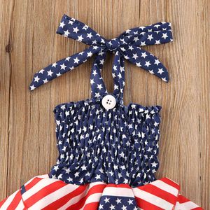 Lioritiin Independence Day Outfit Criança Bebê Meninas Ruffle Dress 4th of Julho American Flag Stripe Stars Imprimir Halter Suspender Q0716