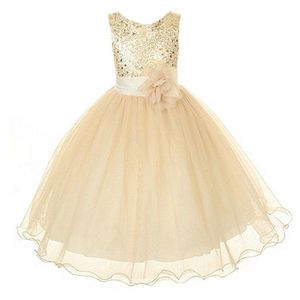 2021 neue Stil Mädchen Kleid Nette Pailletten Ärmellose Weste Prinzessin Spitze Kleid Baby Kinder Party Hochzeit Brautjungfer Vestido