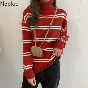 Neploe Turtleneckストライプニットプルオーバー冬服ファッション特大セーター女性用フェムム韓国のニットウェアコート210422