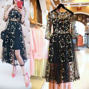 Etosell Boho Vintage Kwiatowy Haft Koronki Sukienki Sukienki Mody Runway Dress Casual See przez Vestidos X0521