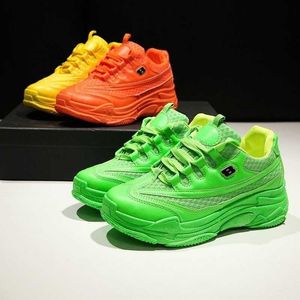 New Sneakers Women Platform Casual Shoes Women's Fashion Sneakers Platform Basket Femme Yellow Casual Chunky Shoes Y0907