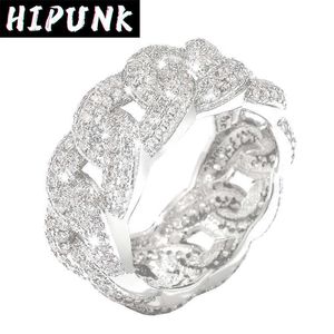 HIPUNK Hip Hop Ring Iced Out Kubanische Gliederkette Ringe 9 mm Bling Charm Mikrogepflasterter Zirkonia Schmuck Männer Frauen Rapper