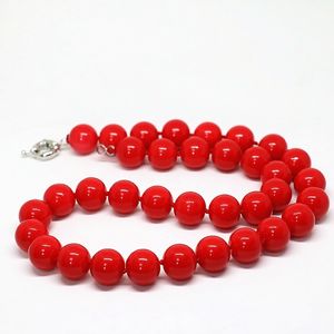 Moda Imitação Red Coral Rodada Grânulos Colar 8,10,12,14mm Charme Mulheres Melhor Partido Casamentos Presente Jóias 18inch B1510