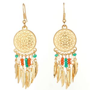 Vintage Bohemian Ethnic Drop Earrings Golden Round Tassel för Kvinnor Mode Bröllopsfest Örhängen Smycken Tillbehör