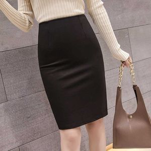 女性のスカートオフィスの女性のハイウエストプラスサイズ韓国の女性鉛筆ボディコン夏の作品を着用黒の女性210531