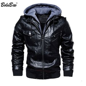 Bolubao Mode Märke Men PU Läder Jackor Vinter Mäns Bekväma Läder Jacka Man Casual Hooded Leather Jacket Coat 210518