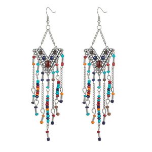 Kvinnors överdrivna Long Dangle Earring Bohemian Vintage Etnisk Triangel Tassel Rice Pärlor Hängande Örhängen Boho Holiday Style Smycken