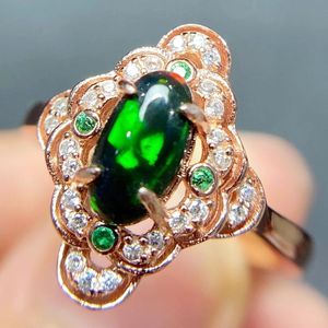 Cluster Rings Natural Real Black Opal Flower Style Ring Per Jewelry 4*8mm 0.5ct Gemstone 925 Sterling Silver Q208212
