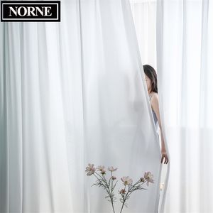 NORNE Top Quality Luxurious Chiffon Solid White Sheer Curtains for Living Room Bedroom Decoration Window Voiles Tulle Curtain 211027