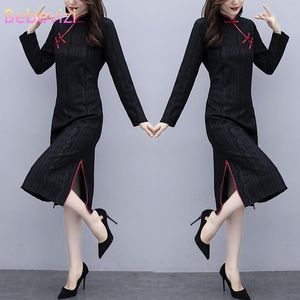 Plus Size M XL Kant Zwart Rood Moderne Fashion Party Cheongsam Jurk voor Dames Lange Mouw Qipao Traditionele Chinese kleding Etnische kleding