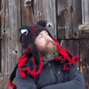 Beanie/Totenkopfkappen, Oktopus-Strickmützen, handgewebte Beanie-Mütze, Farbverlaufsbart, Tentakel, Cosplay, Party, lustige Kopfbedeckung, Winter, warme Paar-Kappe