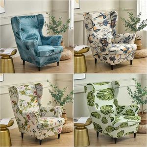 Pastoral Style Wing Chair Cover Stretch Spandex Armchair Covers Nordic Removable Relax Sofa Slipcovers With Seat Cushion 211116