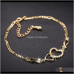 Link, Bracelets Drop Delivery 2021 Women Creative Love Wedding Shape Link Chain Heart Crystal Gold Bracelet Bangle Anklet Fashion Jewelry Mrw