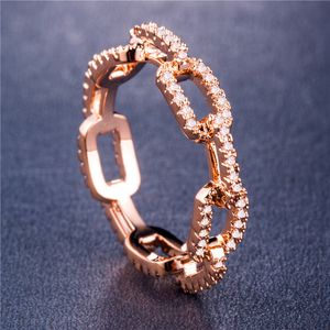 Anel de Casamento Creative Lock Chain Hollow Senhoras Zircon Prata Banhado Rose Gold Luxo Jóias Para As Mulheres