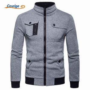 Covrlge Spring Autumn Hoodies Men Sweatshirts Casual British Style Zipped Stand Collar Men's Hip Hop Hoodie Size MWW133 211217