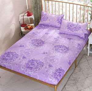 3pc / set trendigt hushållsängar 1 bäddsplatta + 2 örngott Purple Rose Flower Madrass Protector Bedspread Bed täcker F0075 210420