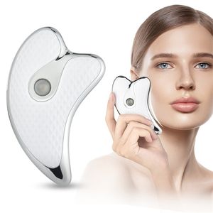 Face Lift Guasha Massager Electric Gua Sha Board Uppvärmd Vibrerande Massager Red Blue Therapy Scraping Plate Bantning Tools 220301