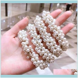 Ponny Tails Holder Jewelry Woman Elegant Pearl Ties Beads Girls Scrunchies Rubber Bands Ponytail Holders Aessory Elastic Hair Band Drop Del Del Del