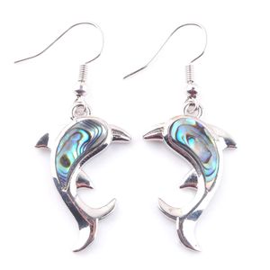 ingrosso Shell Earrings-Wojiaer Natural Abalone Shell Pearl Gem Pietre penzolanti perle di delfini perle animali per le orecchie per le donne gioielli da matrimonio R3048
