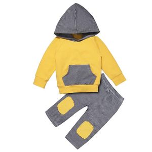 Clothing Sets Born Infant Baby Boys Girls Clothes Patch Striped Hooded Sweatshirt Tops+Pants Outfits 6 12 18 24 Months Chandal