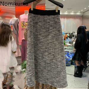 Nomikuma Fashion Contrast Color Women Skirt Korean High Waist Autumn New Skirts Elegant Causal Faldas Mujer Moda 6C656 210427