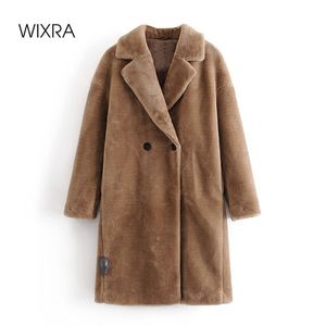 Wixra kvinna kappa damer faux mink päls outwear lång jacka lös gata stil varm överrock höst vinter 210817