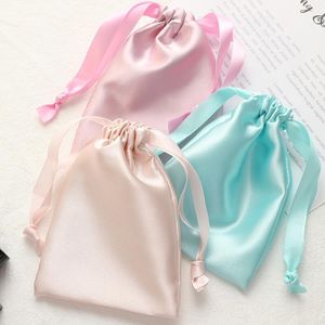 Satin Drawstring Storage Bags Silk Cloth Smycken Förpackning Ögonmask Påsar Sachet Ribbon Bag 12Colors RH2056