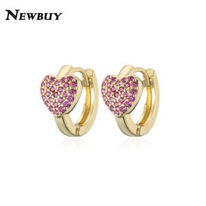 Hoop Huggie Köp 2021 Fashion Cubic Zircon Cute Heart Gold Color Earrings For Women Wedding Jewelry Drop Wholesale