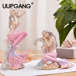 Resin Mediterranean Princess Ornaments Hem Desk Bokshelf Mermaid Angel Girl Decor Frame Presenter Figurines Hantverk Dekoration 210804