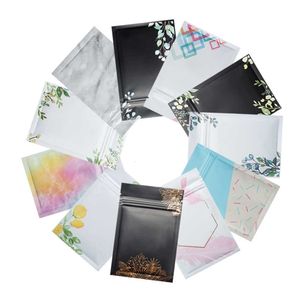 100Pcs/Lot Glossy Matte Mylar Foil Zip Lock Grip Seal Bag with Flower Printed Flat Pouches Resealable Reusable for Food Candy 210724