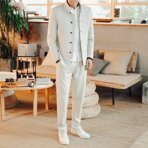 Men s Suits Blazers Arrival White Stand Collar Pieces Slim Fit Custom Made Embroidered Bridegroom Wedding Wear Tuxedos Skinny