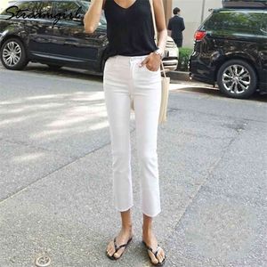 Streamgirl beyaz kot kadınlar için sıska sonbahar denim pantolon s düz siyah kadın yüksek bel ayak bileği 210809