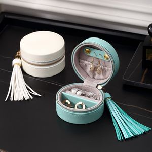 Runda PU Smycken Boxar MonoLayer Jewel Case Ear Studs Zipper Storage Box Ornament Smycken Ring Boxe Storage Bins ZYY1074