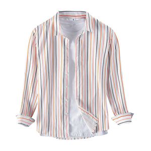 Полосатые рубашки с длинным рукавом для мужчин повседневная стройная подходящая бизнес-социальные топы мужчина летняя мода полоса кнопка одежда 210601