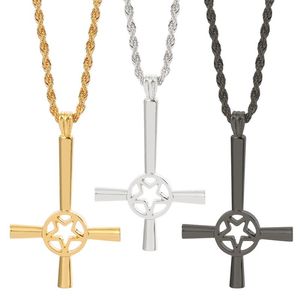 Wholesale upside down cross resale online - Pendant Necklaces Fashion Pentagram Cross Necklace Women Men Satanic Symbol Runes Upside Down Lucifer Satan Choker Jewelry Gift